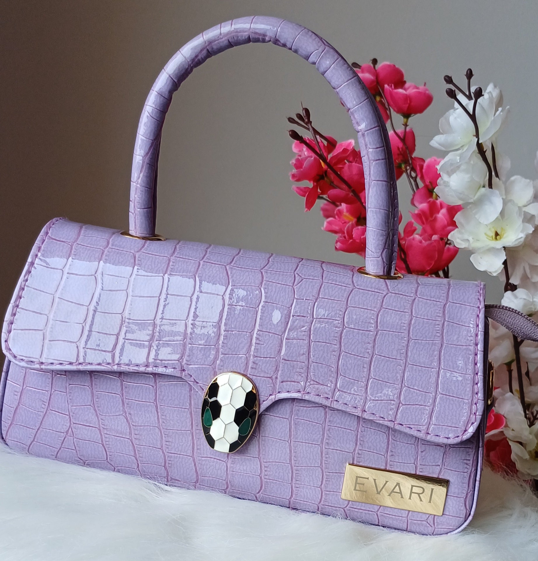 Pink Snake Lock Baguette Bag Evari